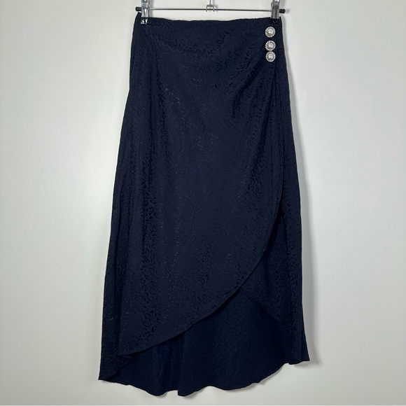 LPA Dresses & Skirts - LPA Revolve Navy Blue Leopard Print Embellished Wrap Skirt Size XS